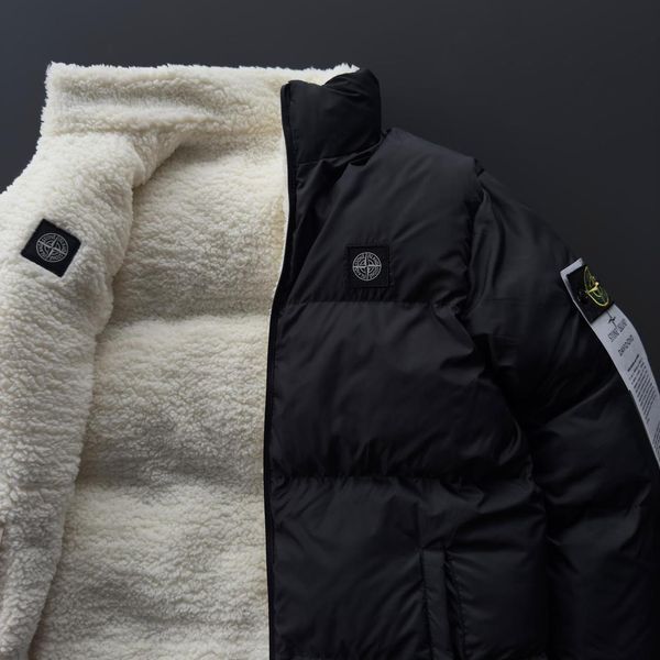 Мужская зимняя теплая двухсторонняя куртка Stone Island Стон Айленд с овчиной | S м-541 фото