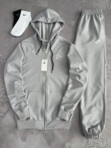 Серый мужской спортивный костюм Найк Nike 4в1: кофта с капюшоном (зип худи), брюки и 2 пары носков |&nbsp;S м-1473 фото