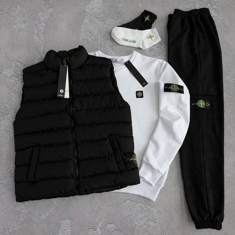 Женский спортивный костюм Stone Island Стон Айленд 5в1: жилетка, брюки, свитшот + 2 пары носков | S м-994 фото
