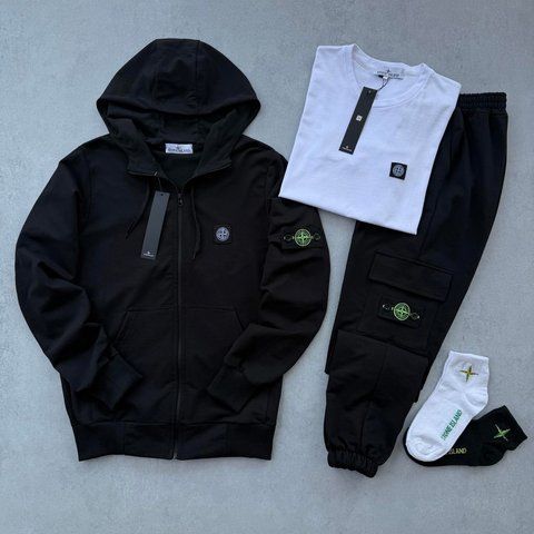 Женский спортивный костюм Stone Island Стон Айленд 5в1: зип худи, штаны, футболка + 2 пары носков | XS м-1223 фото