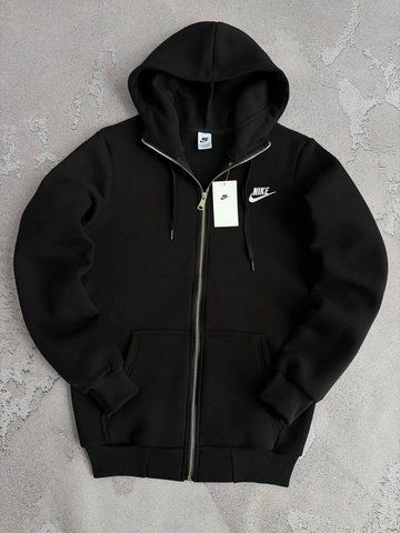 Черное мужское теплое зимнее зип худи (кофта) на флисе Найк Nike | S м-2021 фото