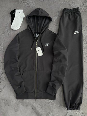 Графитовый мужской спортивный костюм Найк Nike 4в1: кофта с капюшоном (зип худи), брюки и 2 пары носков |&nbsp;S м-1474 фото