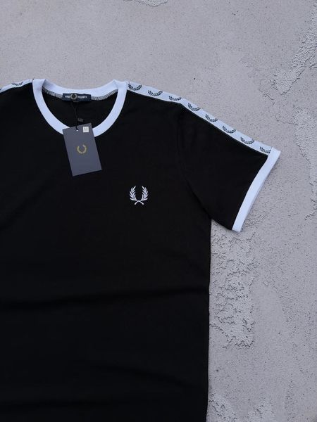 Чорна чоловіча футболка Фред Перрі Fred Perry (лампас вишитий) | XS м-1082 фото