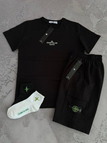 Мужской летний костюм Stone Island Стон Айленд 4в1: футболка, шорты и 2 пары носков | M м-1804 фото