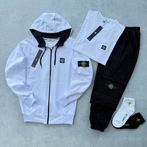 Женский спортивный костюм&nbsp;Stone Island Стон Айленд 5в1: зип худи, штаны, футболка + 2 пары носков || XS м-476 фото