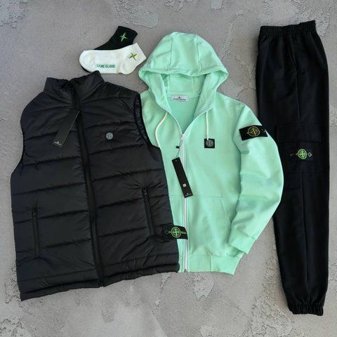 Жіночий спортивний костюм (набір) Стон Айленд Stone Island 5в1: жилет, штани, зіп худі та 2 пари шкарпеток | M м-1883 фото