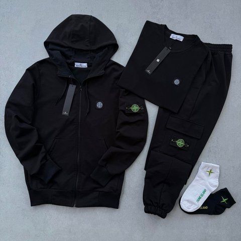 Женский спортивный костюм&nbsp;Stone Island Стон Айленд 5в1: зип худи, штаны, футболка + 2 пары носков || XS м-531 фото