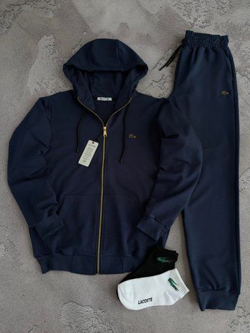 Синій чоловічий спортивний костюм Лакоста Lacoste 4в1: зіп худі (кофта), штани та 2 пари шкарпеток | S м-1836 фото