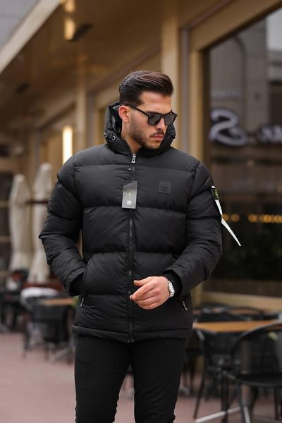 Чорна чоловіча тепла зимова куртка плащівка Stone Island Стон Айленд | S м-455 фото