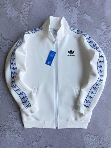 Молочная теплая мужская спортивная кофта на флисе с лампасами Адидас Adidas | S м-1329 фото