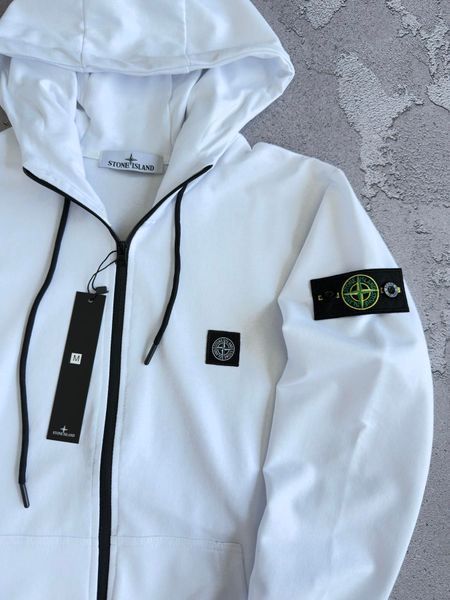 Жіноче зіп худі (кофта) Stone Island Стон Айленд у білому кольорі | XS м-296 фото