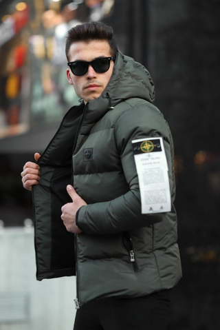 Чоловіча тепла зимова куртка плащівка Stone Island Стон Айленд в кольорі хакі | XS м-1294 фото