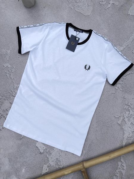 Белая женская футболка Фред Перри Fred Perry (лампас вышитый) | XS м-1085 фото