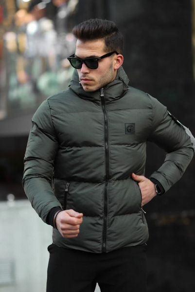 Мужская теплая зимняя куртка плащевка Stone Island Стон Айленд в цвете хаки | S м-1294 фото