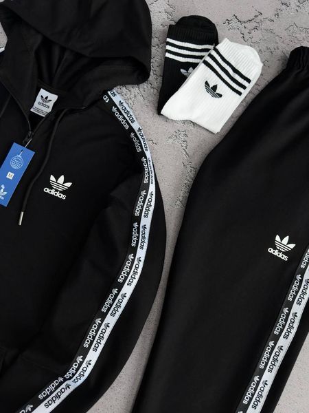 Чорний чоловічий спортивний костюм Адідас Adidas 4в1: кофта з капюшоном, штани та 2 пари шкарпеток | S м-1509 фото