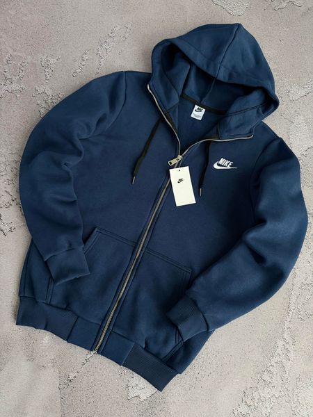 Синее мужское теплое зимнее зип худи (кофта) на флисе Найк Nike | S  м-2019 фото