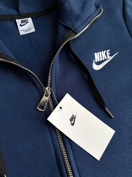 Синее мужское теплое зимнее зип худи (кофта) на флисе Найк Nike | S  м-2019 фото