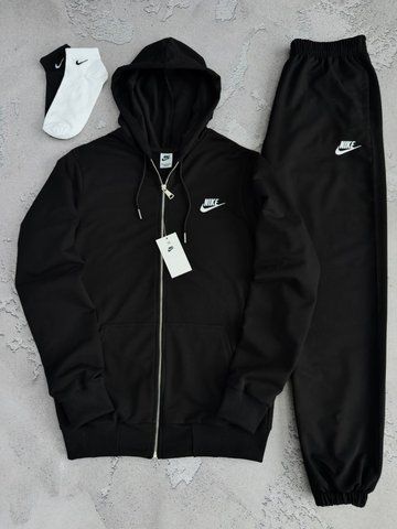 Чорний чоловічий спортивний костюм Найк Nike 4в1: кофта з капюшоном (зіп худі), штани та 2 пари шкарпеток | M м-1472 фото