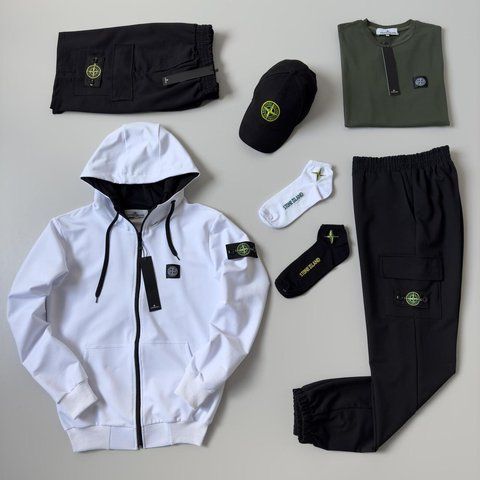 Женский спортивный костюм (набор) Stone Island Стон Айленд 7в1: кофта, брюки, кепка, шорты, футболка и 2 пары | XS м-923 фото
