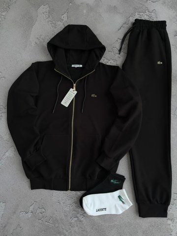 Чорний чоловічий спортивний костюм Лакоста Lacoste 4в1: зіп худі (кофта), штани та 2 пари шкарпеток | S м-1837 фото